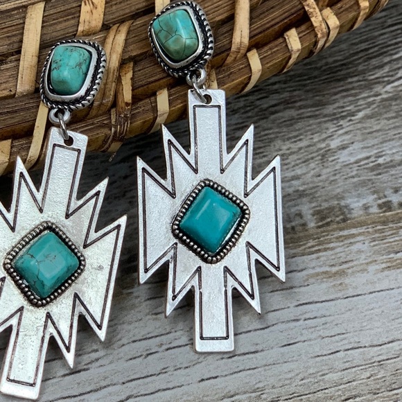 Be Brave Aztec Turquoise Earrings - Picture 2 of 5